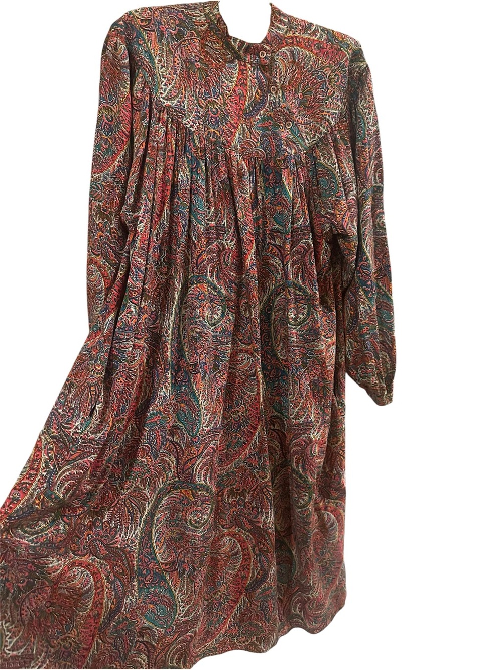 True Vintage 70s Plus Size Psychedelic Paisley Prairie Dress Boho Midi Pockets - Picture 10 of 11